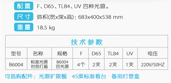 六標準光源箱——阿寶的技術參數(shù)